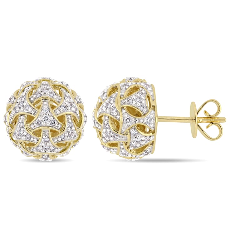 1/2 CT TW Diamond Stud Vintage Earrings in 14k Yellow Gold
