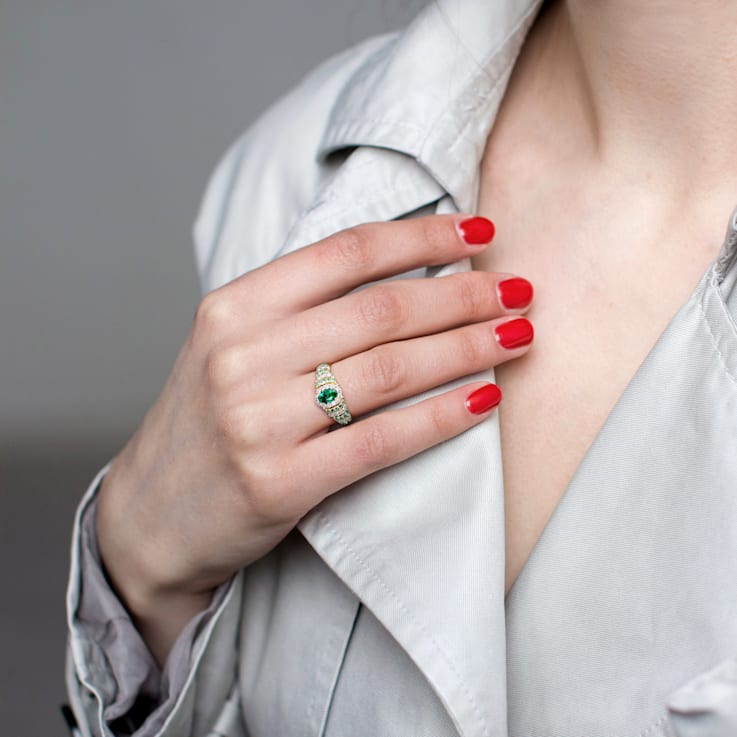 1 1/5 CTW Created Emerald and Created White Sapphire Ring in Yellow
Plated Sterling Silver