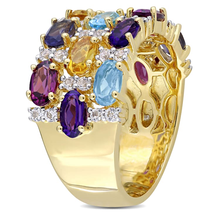 4 1/5 CTW Multi-Gemstone Triple-Row Ring in Yellow Plated Sterling Silver