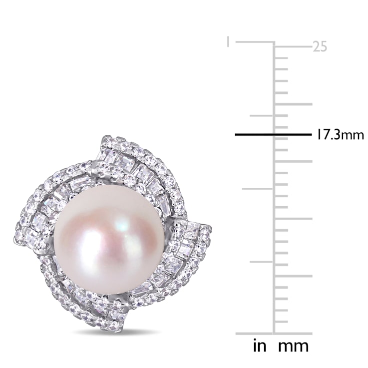 9.5-10MM Cultured Pearl and 2 1/8 ctw Cubic Zirconia Stud Earrings in
Sterling Silver