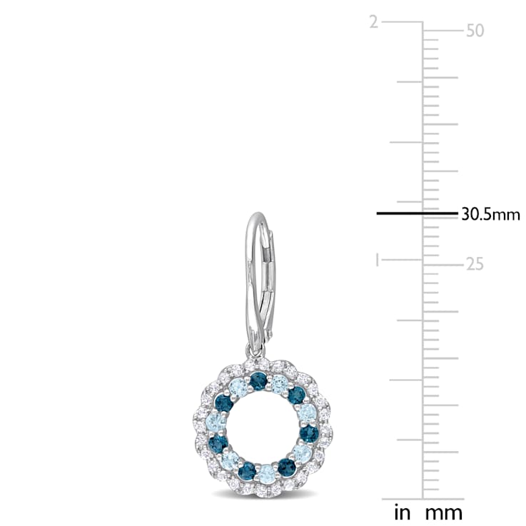 2 CT TGW Sky Blue, London Blue and White Topaz Open Circle Drop Earrings
in Sterling Silver