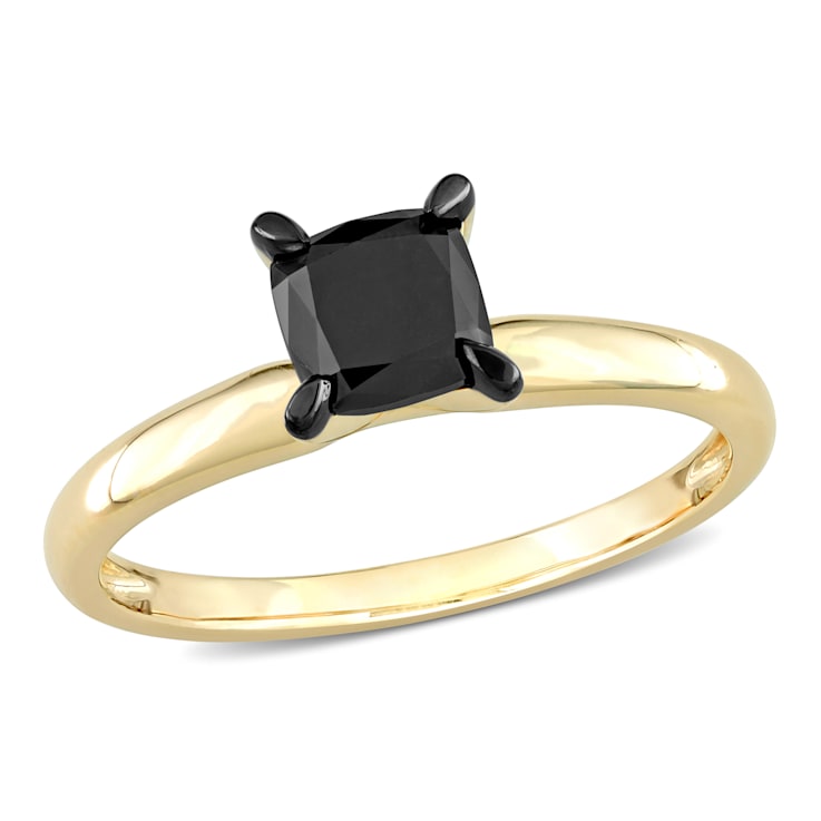 1 ct Black Diamond Solitaire Engagement Ring in 14K Yellow Gold