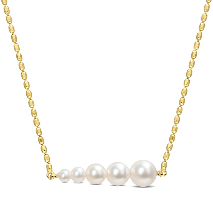 3-7MM Freshwater Cultured Pearl Graduated Bar Necklace in 18K Yellow
Gold Over Sterling Silver