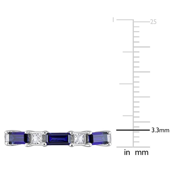 1 3/8 CT TGW Created Blue and White Sapphire Ring in Sterling Silver