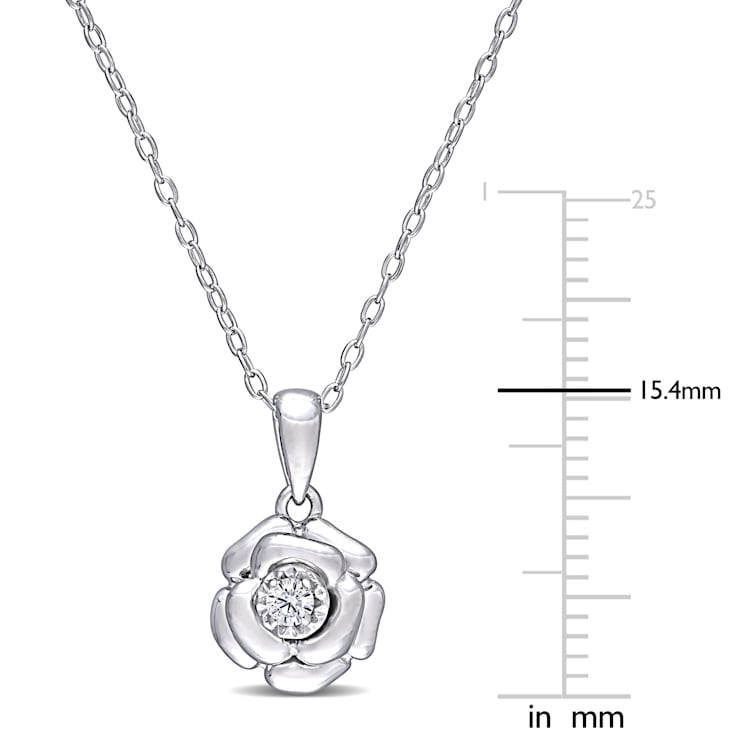 Diamond Flower Pendant with Chain in Sterling Silver