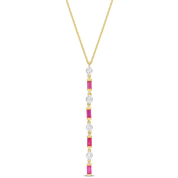 3/4 CT TGW Ruby and 1/5 CT TW Diamond Necklace in 10K Yellow Gold