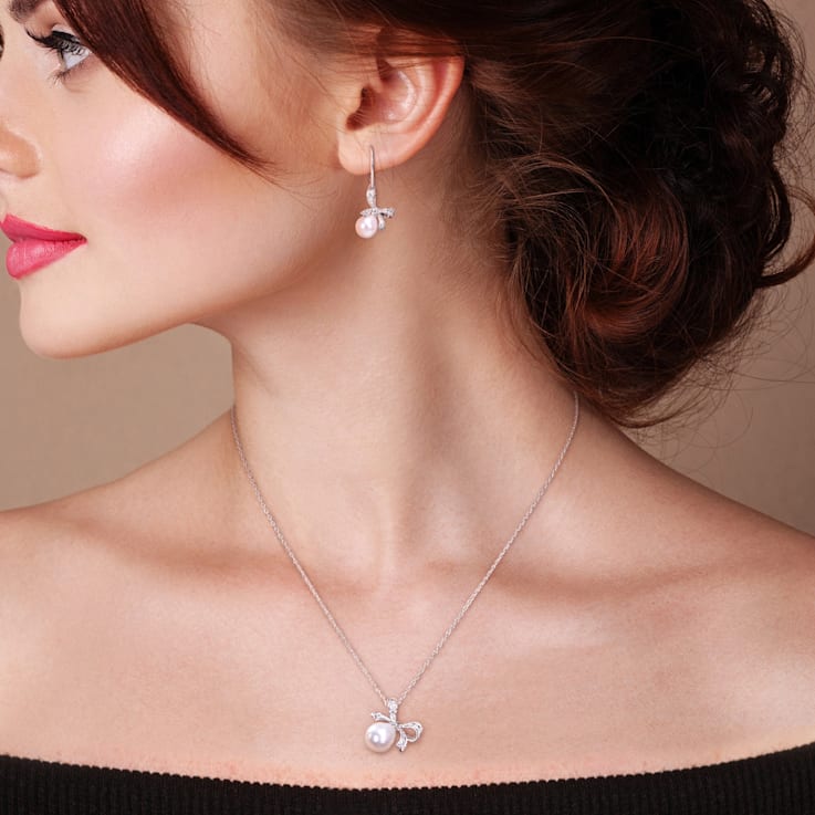 Pearl DOVE model パール ダヴ 7.5-9MM Freshwater Cultured Pearl and Diamond Accent Bow