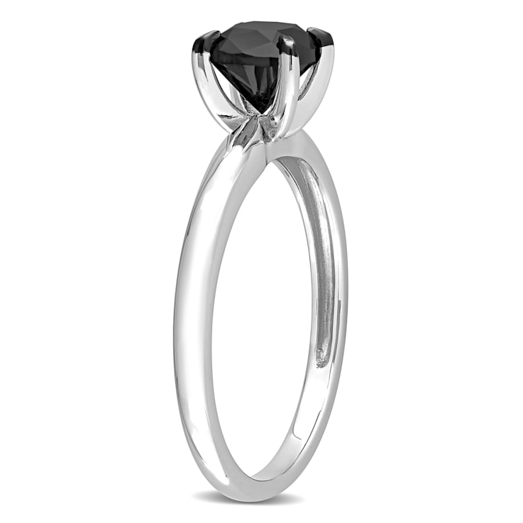 1 ct Black Diamond Solitaire Engagement Ring in 14K White Gold