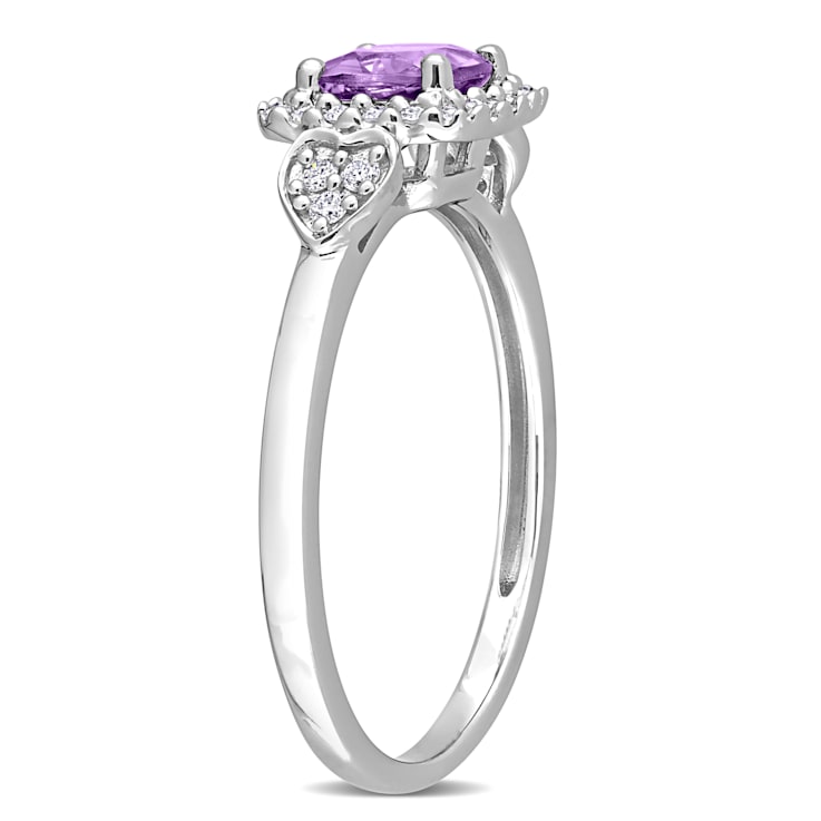 5/8 CT TGW Amethyst and 1/10 CT TW Diamond Halo Ring in Sterling Silver