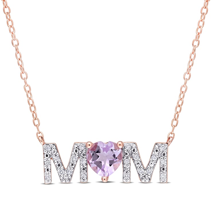 3/5 CTW Rose de France and 1/10 CTW Diamond "MOM" Rose Plated
Sterling Silver Pendant with Chain