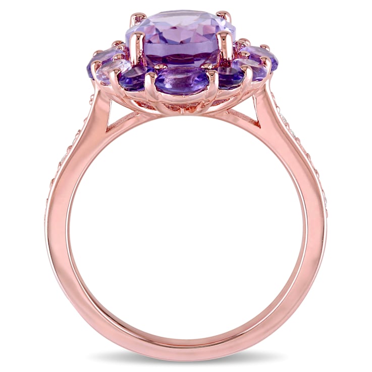 3 3/4 CT TGW Multi-Gemstones Floral Ring in Rose Gold Plated Sterling Silver
