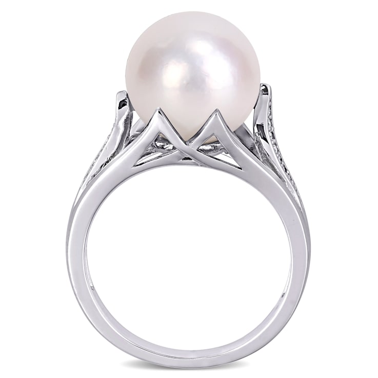 11-12MM Freshwater Cultured Pearl and Diamond-Accent Split Shank Ring in
Sterling Silver