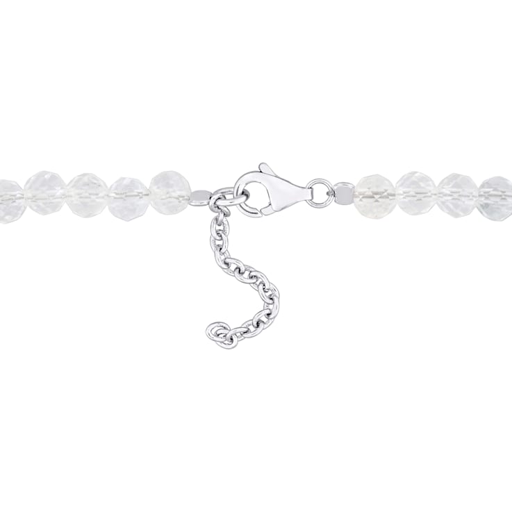 6 1/2 CT TGW White Topaz Beaded Bracelet with Sterling Silver Clasp