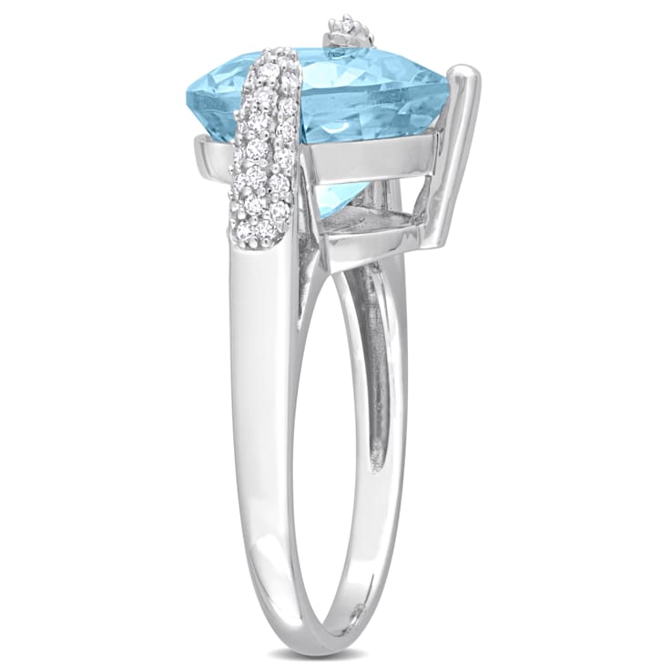 7 CT TGW Sky Blue Topaz and 1/5 CT TW Diamond Heart Ring in 14K White Gold