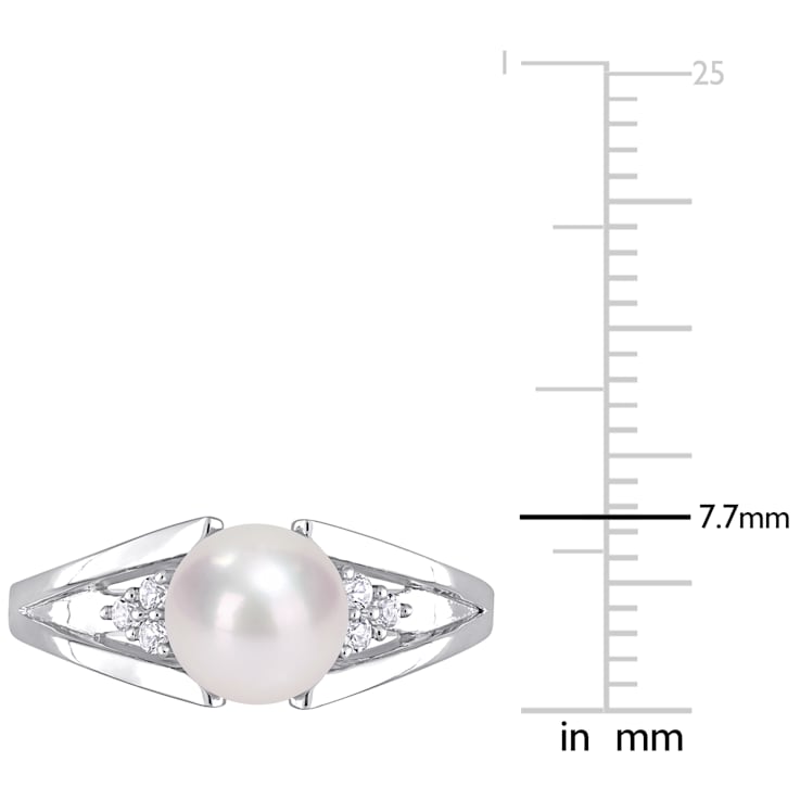 7-7.5MM Freshwater Cultured Pearl and Diamond Accent Split-Shank Ring in
Sterling Silver