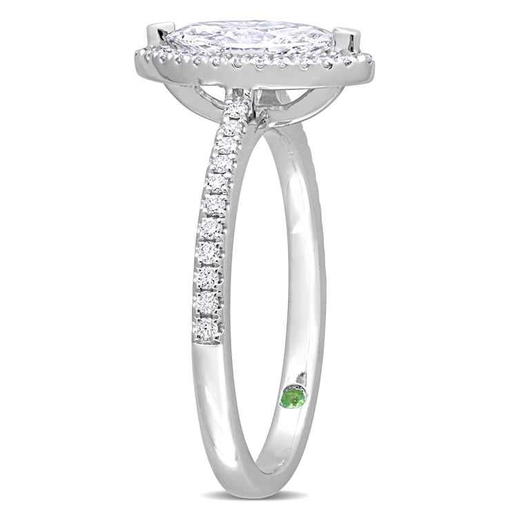 1 1/2 CT TGW Lab Grown Diamond with Tsavorite Accent Halo Engagement
Ring in 14K White Gold