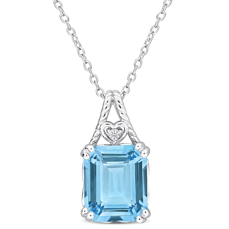 7 1/2 CT TGW Sky Blue and White Topaz Pendant with Chain in Sterling Silver