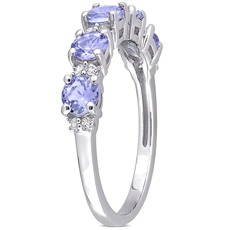 1 1/2 CTW Tanzanite and White Topaz Anniversary Style Band Ring in
Sterling Silver