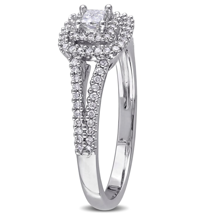 3/8 CT TW Princess Cut Diamond Double Halo Split Shank Engagement Ring
in Sterling Silver