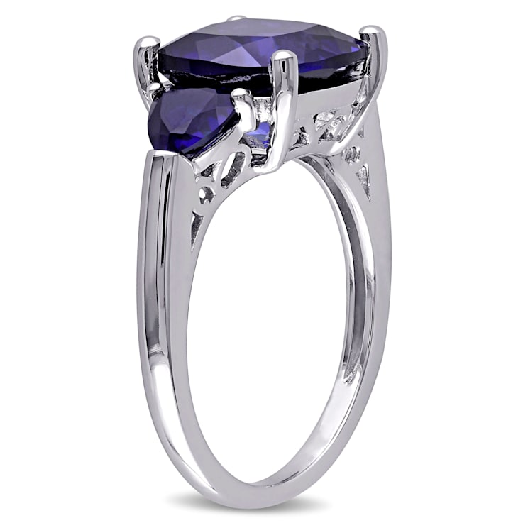 7 1/10 CT TGW Created Blue Sapphire 3-Stone Ring in Sterling Silver