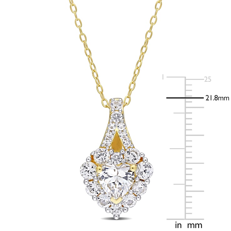 2 7/8 CT TGW Created White Sapphire Halo Heart Pendant With Chain in
Yellow Plated Sterling Silver