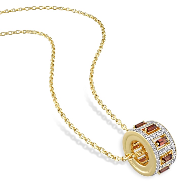 2 1/2 CT TGW Garnet and White Topaz Pendant with Chain in Yellow Plated
Sterling Silver