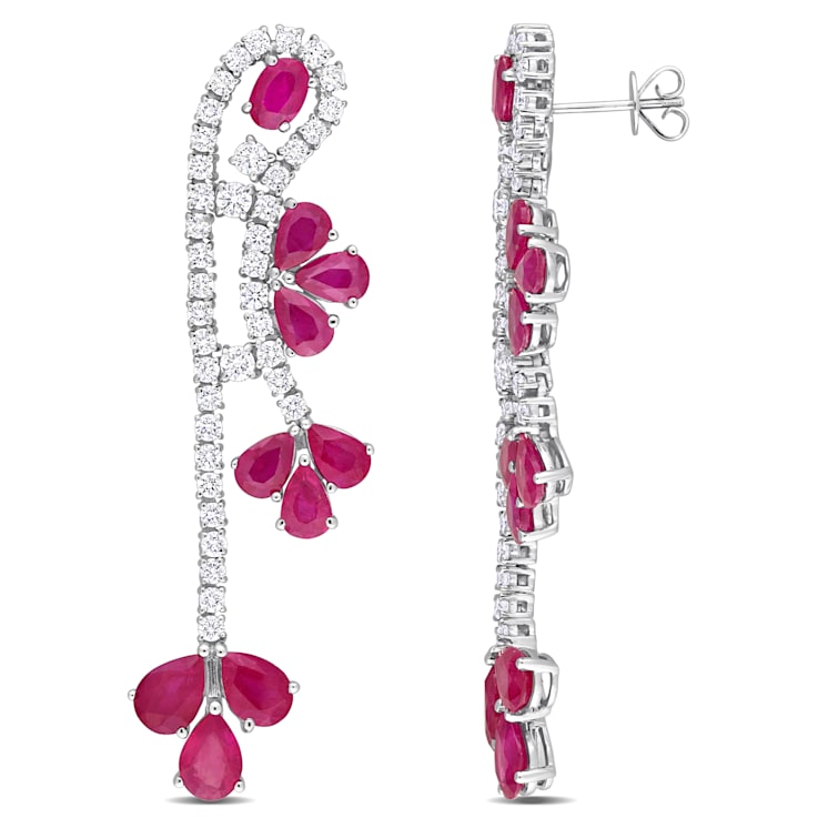 11 1/5 CT TGW Ruby and 2.67 CT TW Diamond Post Earrings in 14K White Gold
