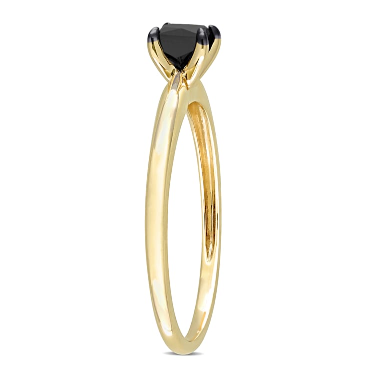 1/2 ct Black Diamond Solitaire Engagement Ring in 10K Yellow Gold