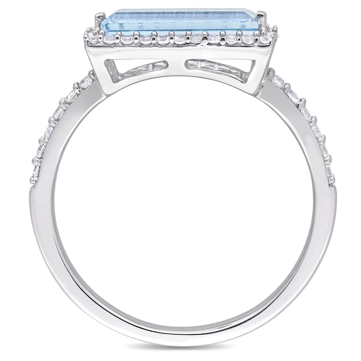 1 7/8 CT TGW Sky Blue Topaz and White Sapphire Halo Ring in Sterling Silver