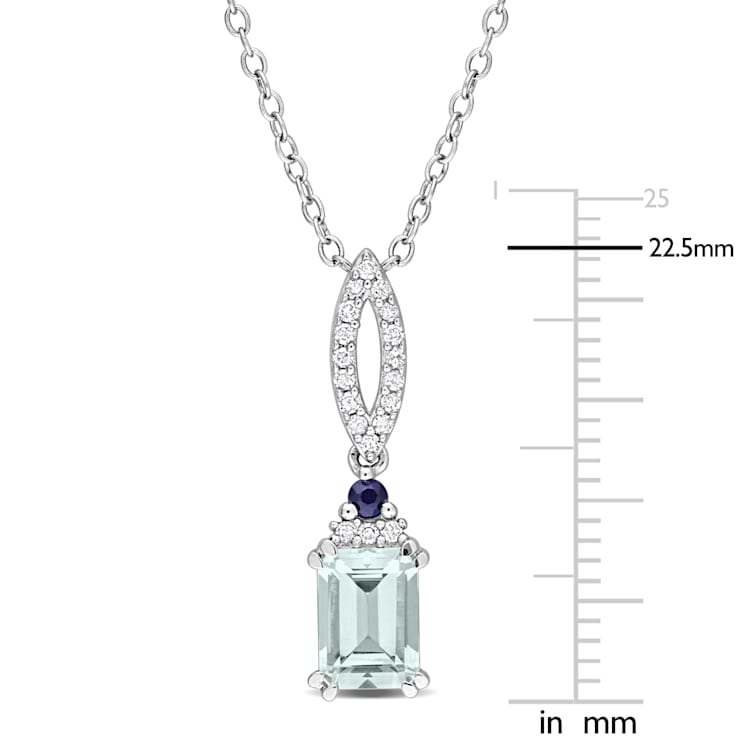 1 CT TGW Aquamarine, Blue Sapphire and 1/10 CT TDW Diamond Necklace in
Sterling Silver