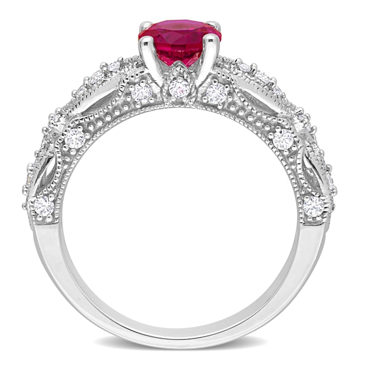 1 3/8 CT TGW Created Ruby Created White Sapphire and Diamond Accent Ring
in 10K White Gold