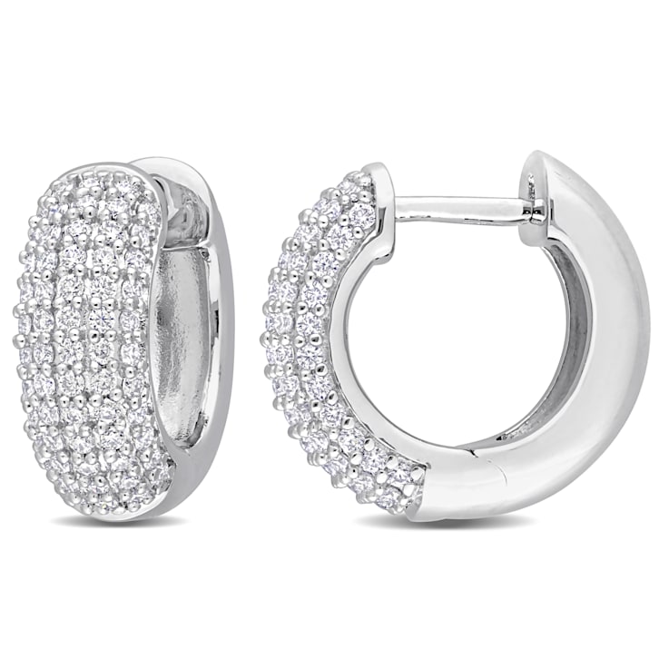 5/8 CT TGW Created  Moissanite Multi-Row Hoop Earrings in Sterling Silver