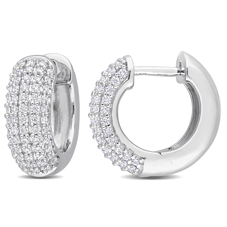 5/8 CT TGW Created Moissanite Multi-Row Hoop Earrings in Sterling Silver