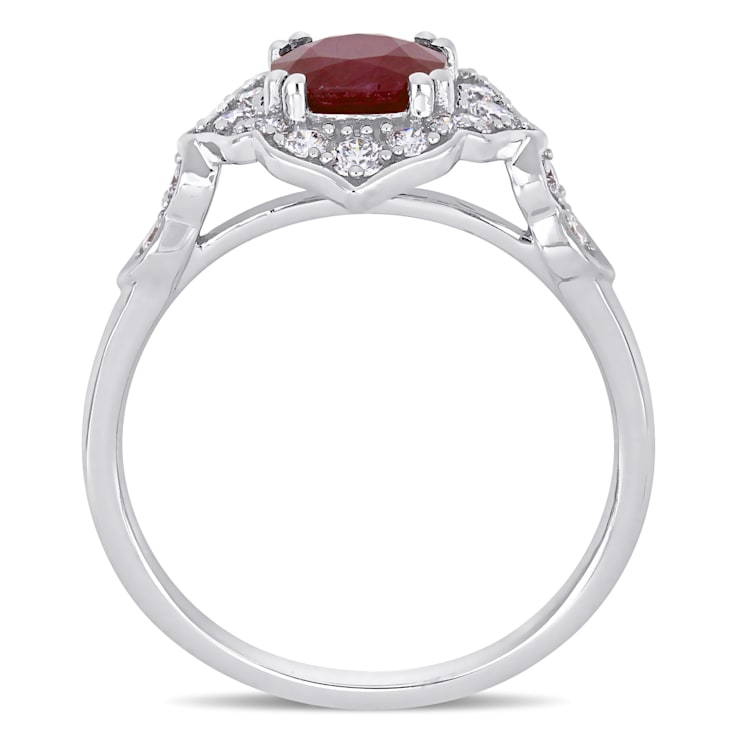 1 1/4 CT TGW Ruby and 1/3 CT TW Diamond Halo Ring in 14K White Gold