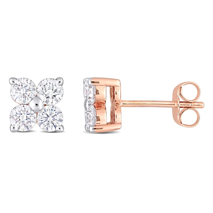 1 CT TDW Diamond Floral Stud Earrings in 14k Rose Gold