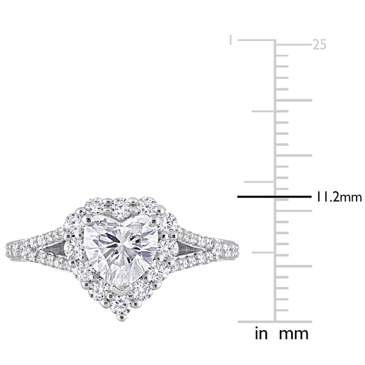 1 1/2 CT DEW Created Moissanite Heart Halo Engagement Ring in Sterling Silver