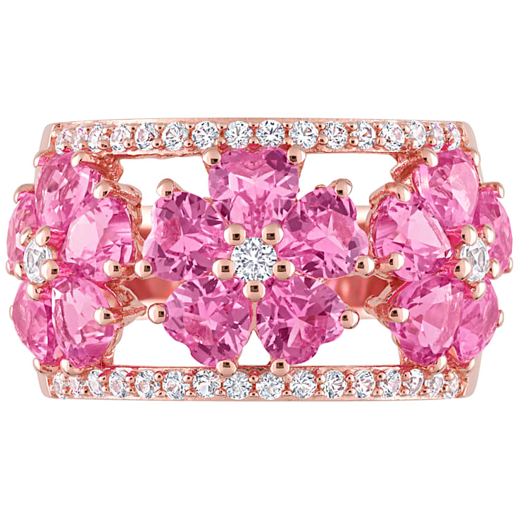 5 1/4 CT TGW Created Pink and White Sapphire Floral Ring in Rose Plated
Sterling Silver