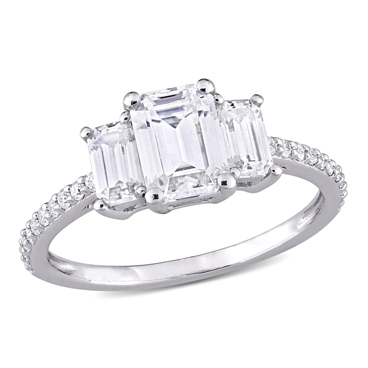 1-3/4 CT DEW Created Moissanite 3-Stone Engagement Ring in 10K White Gold