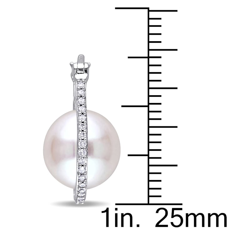 9.5-10MM Freshwater Cultured Pearl and 1/7 CT TW Diamond Hoop Earrings
in 10K White Gold