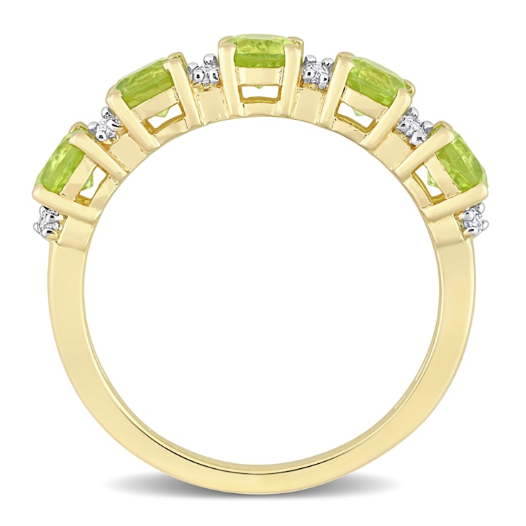 1 3/5 CTW Peridot and White Sapphire Semi-Eternity Ring in Yellow Gold
Plated Sterling Silver