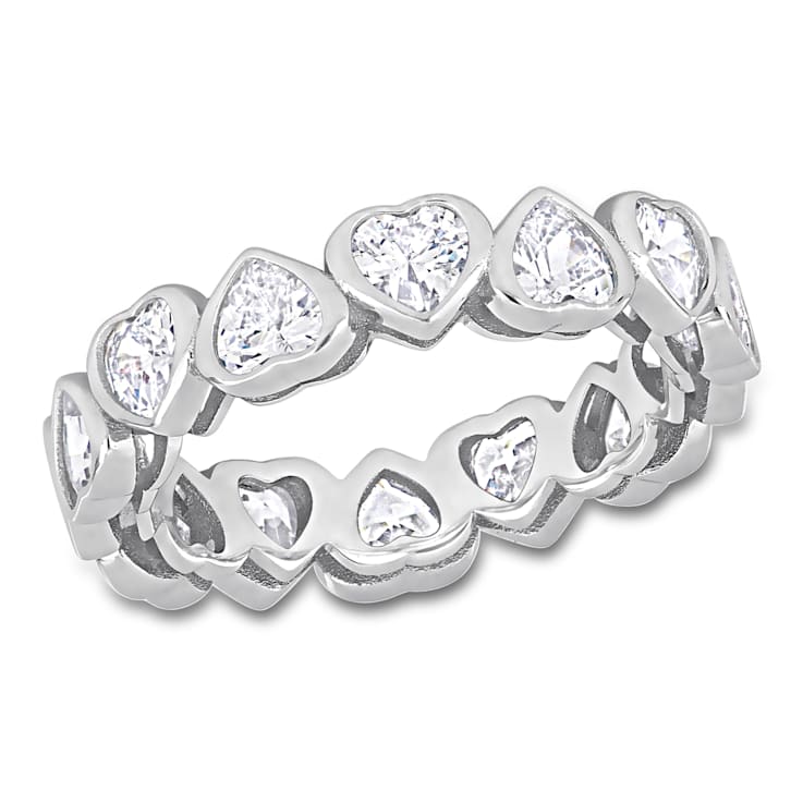4 CT TGW Cubic Zirconia Heart Eternity Ring in Sterling Silver