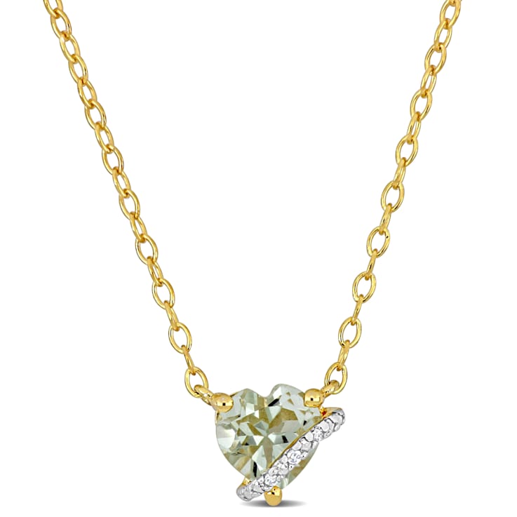 3/4 CT TGW Prasiolite and Diamond Accent Heart Swirl Necklace in Yellow
Plated Sterling Silver