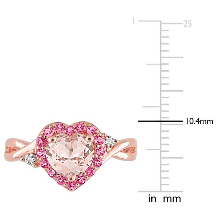 1 1/3 CT TGW Morganite, Tourmaline and Diamond Heart Ring in 18K Rose
Gold Over Sterling Silver