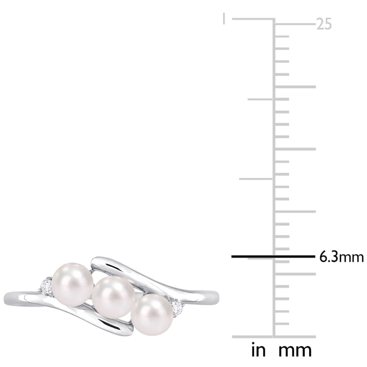 3.5-4MM Freshwater Cultured Pearl and Diamond Accent 3-Stone Bypass Ring
in Sterling Silver