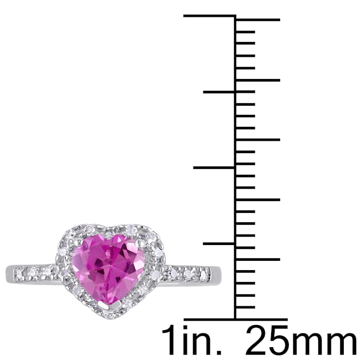 1 CT TGW Created Pink Sapphire and 1/10 CT TW Diamond Heart Halo Ring in
Sterling Silver