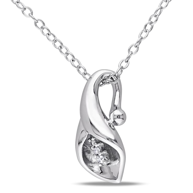Diamond Calla Lily Pendant with Chain in Sterling Silver