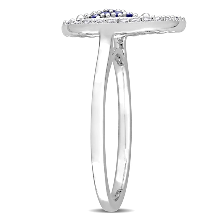3/8 CTW Created Blue Sapphire and White Topaz Teardrop Ring in Sterling Silver