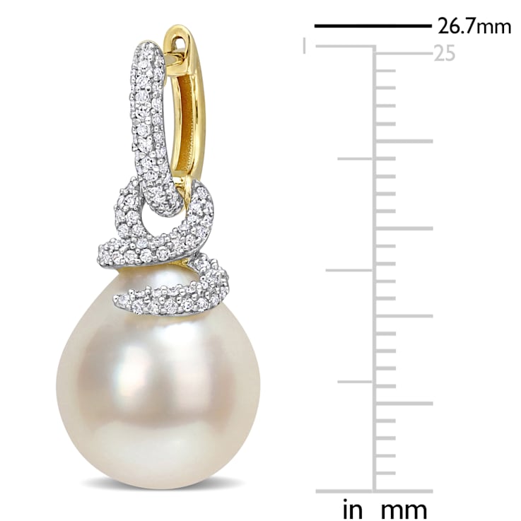 10-11MM South Sea Cultured Pearl and 1/2 CT TW Diamond Swirl Earrings in
14K Yellow Gold