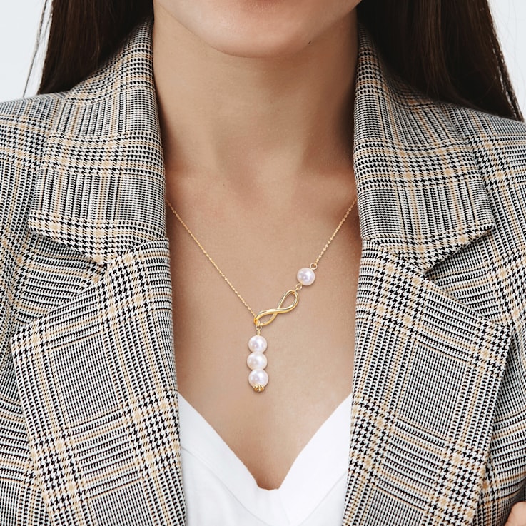 8-9.5 MM Freshwater Cultured Pearl Infinity Lariat Necklace in 18K
Yellow Gold Over Sterling Silver