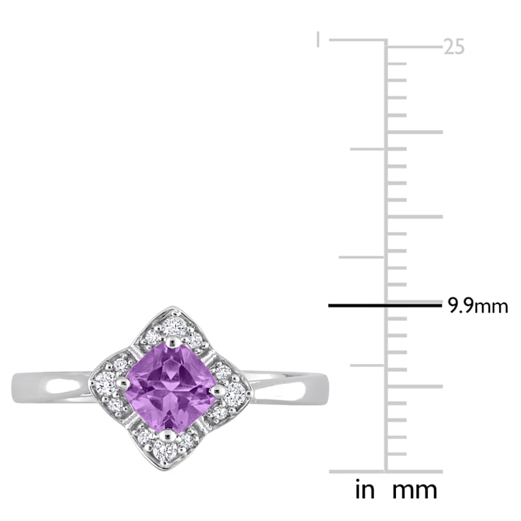 5/8 CT TGW Amethyst and 1/10 CT TW Diamond Halo Ring in Sterling Silver